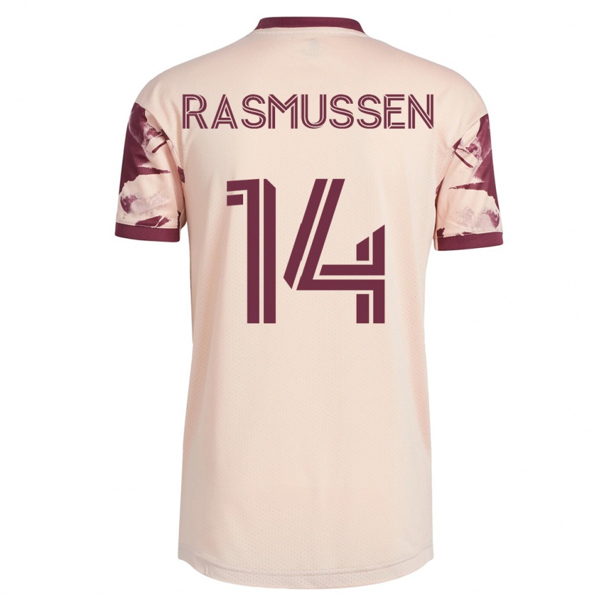 Vyrai Justin Rasmussen #14 Beveik Baltas Išvykos Marškinėliai 2023/24 T-Shirt