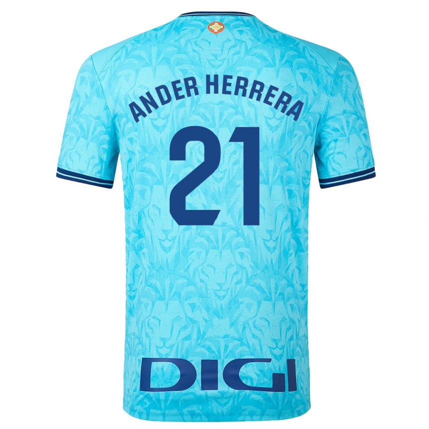 Vyrai Ander Herrera #21 Dangaus Mėlynumo Išvykos Marškinėliai 2023/24 T-Shirt