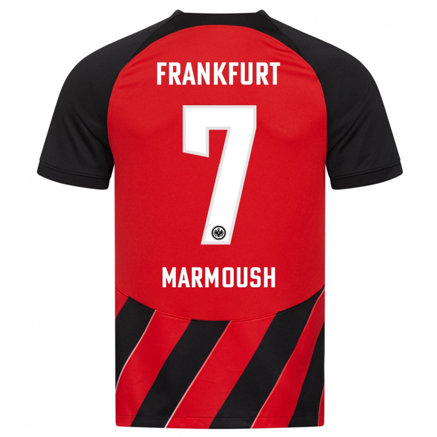 Moteriškas Omar Marmoush #7 Raudona Juoda Namų Marškinėliai 2023/24 T-Shirt