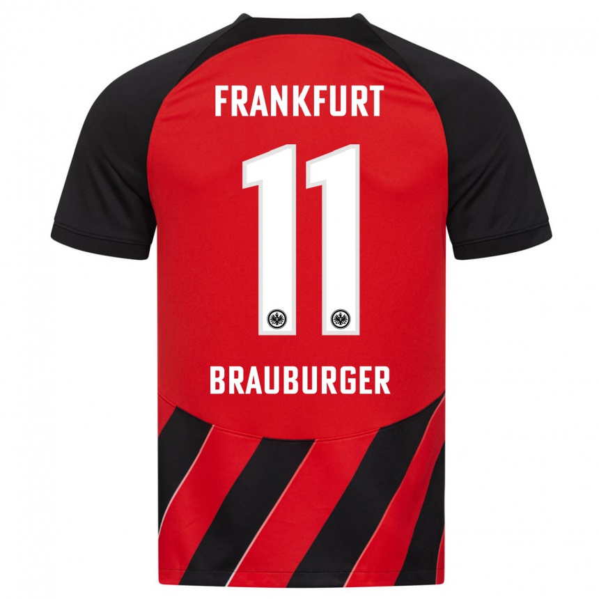 Moteriškas Maximilian Brauburger #11 Raudona Juoda Namų Marškinėliai 2023/24 T-Shirt