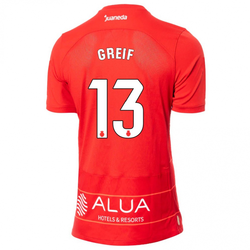 Moteriškas Dominik Greif #13 Raudona Namų Marškinėliai 2023/24 T-Shirt