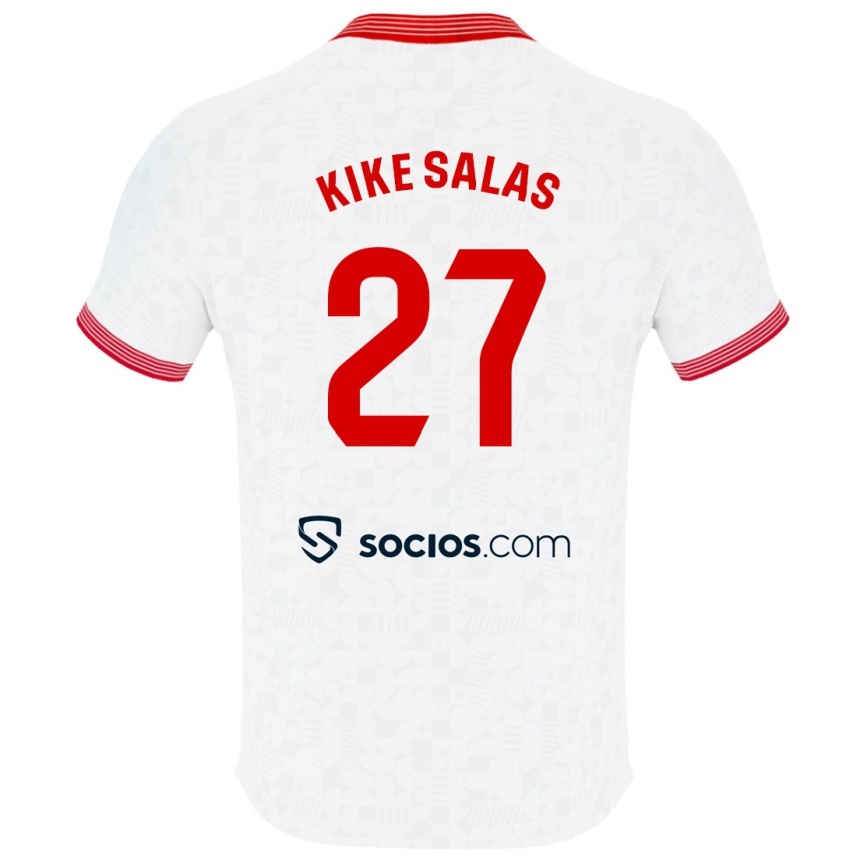 Moteriškas Kike Salas #27 Baltas Namų Marškinėliai 2023/24 T-Shirt