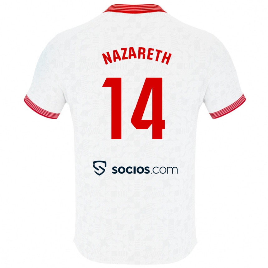 Moteriškas Nazaret Martín #14 Baltas Namų Marškinėliai 2023/24 T-Shirt