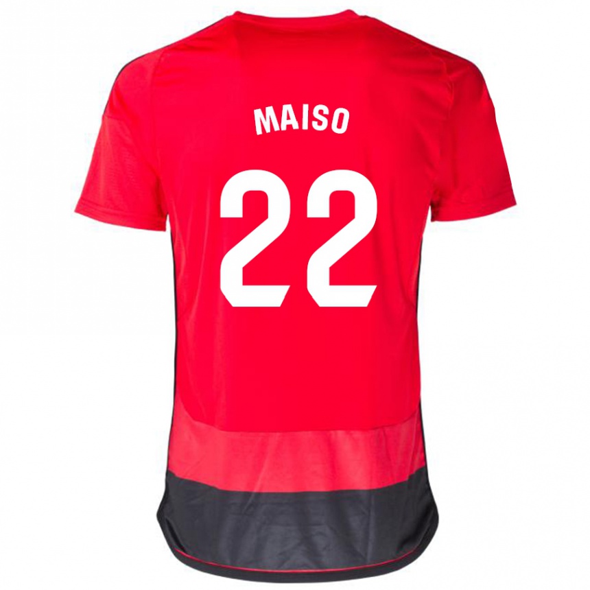 Moteriškas Álvaro Maiso #22 Raudona Juoda Namų Marškinėliai 2023/24 T-Shirt
