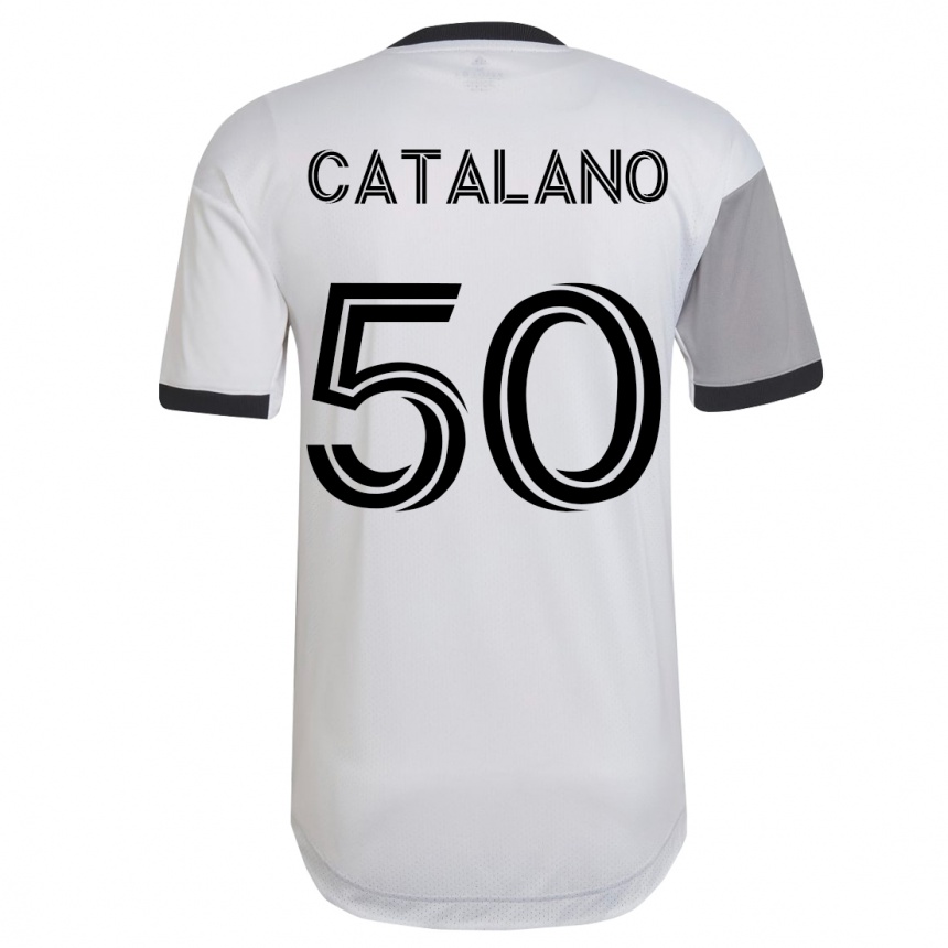 Moteriškas Gianluca Catalano #50 Baltas Išvykos Marškinėliai 2023/24 T-Shirt
