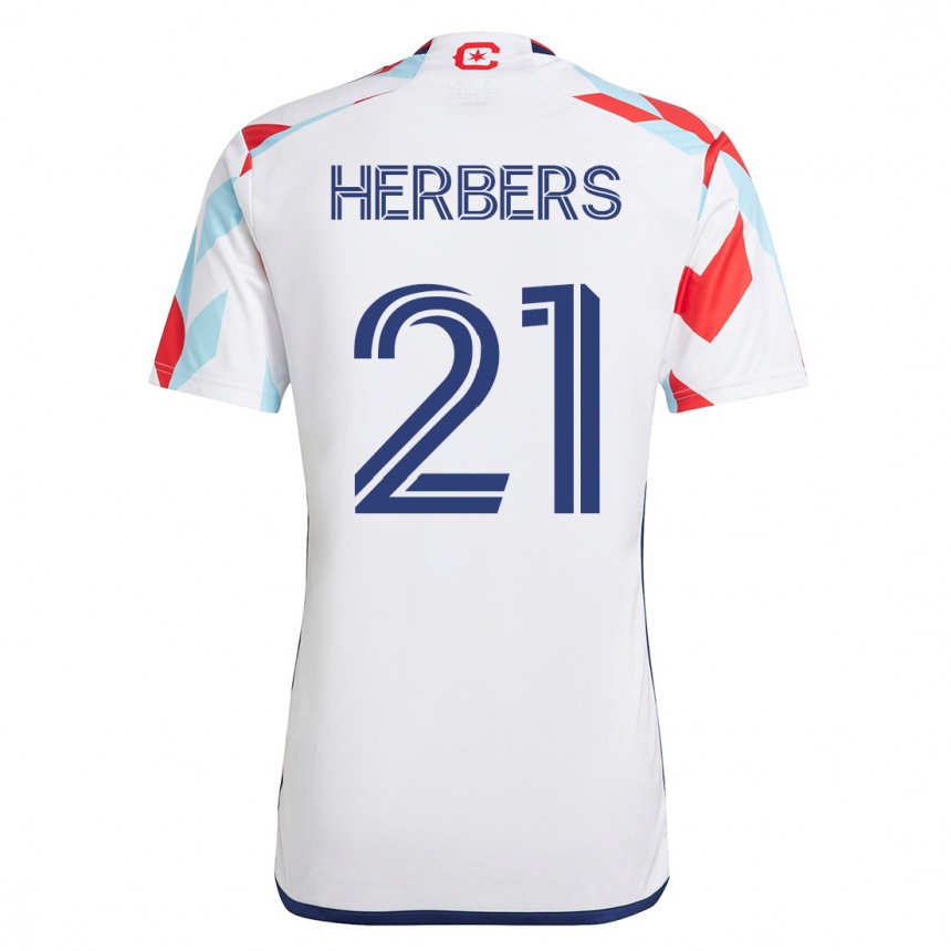 Moteriškas Fabian Herbers #21 Balta Mėlyna Išvykos Marškinėliai 2023/24 T-Shirt