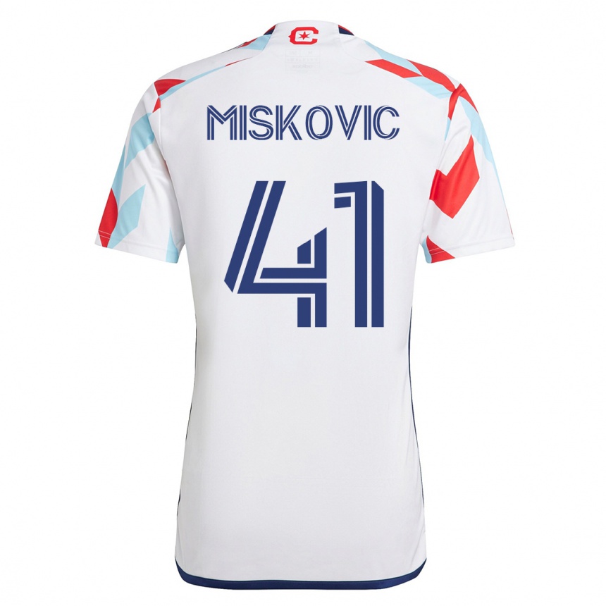 Moteriškas Mihajlo Miskovic #41 Balta Mėlyna Išvykos Marškinėliai 2023/24 T-Shirt