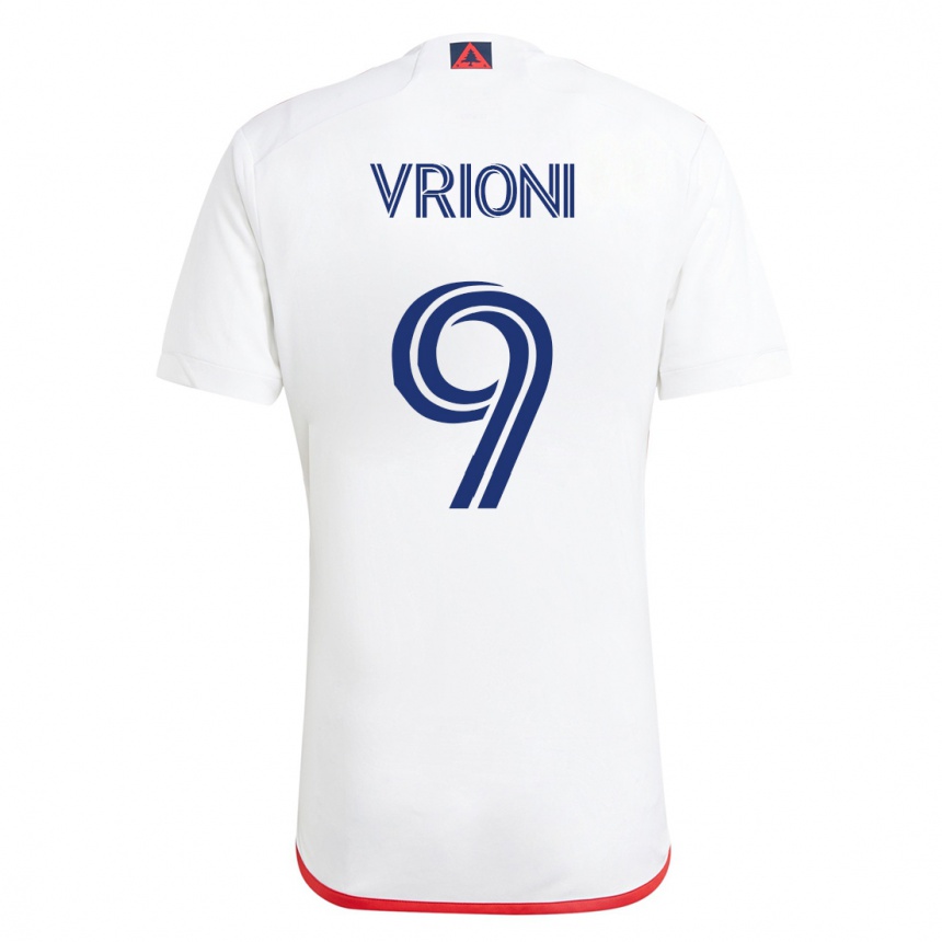 Moteriškas Giacomo Vrioni #9 Balta Raudona Išvykos Marškinėliai 2023/24 T-Shirt