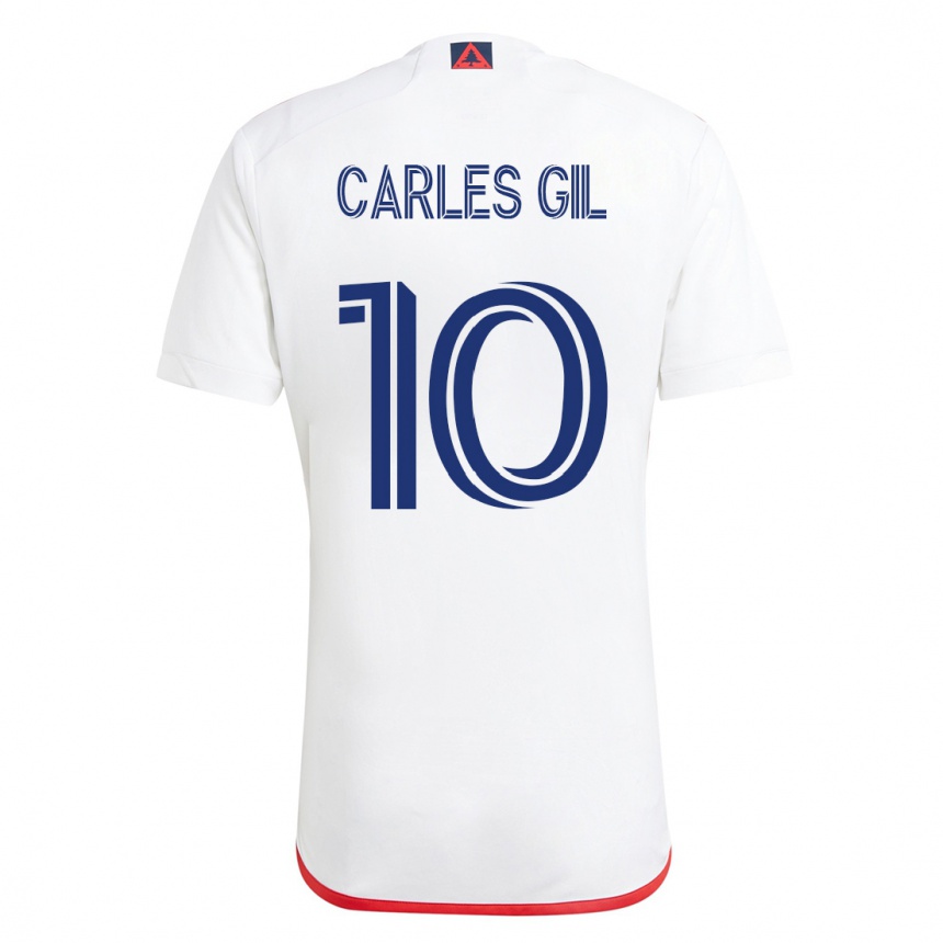 Moteriškas Carles Gil #10 Balta Raudona Išvykos Marškinėliai 2023/24 T-Shirt