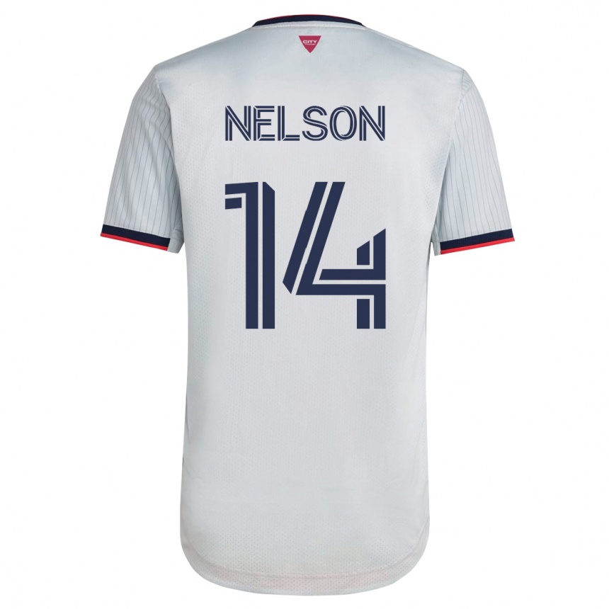 Moteriškas John Nelson #14 Baltas Išvykos Marškinėliai 2023/24 T-Shirt