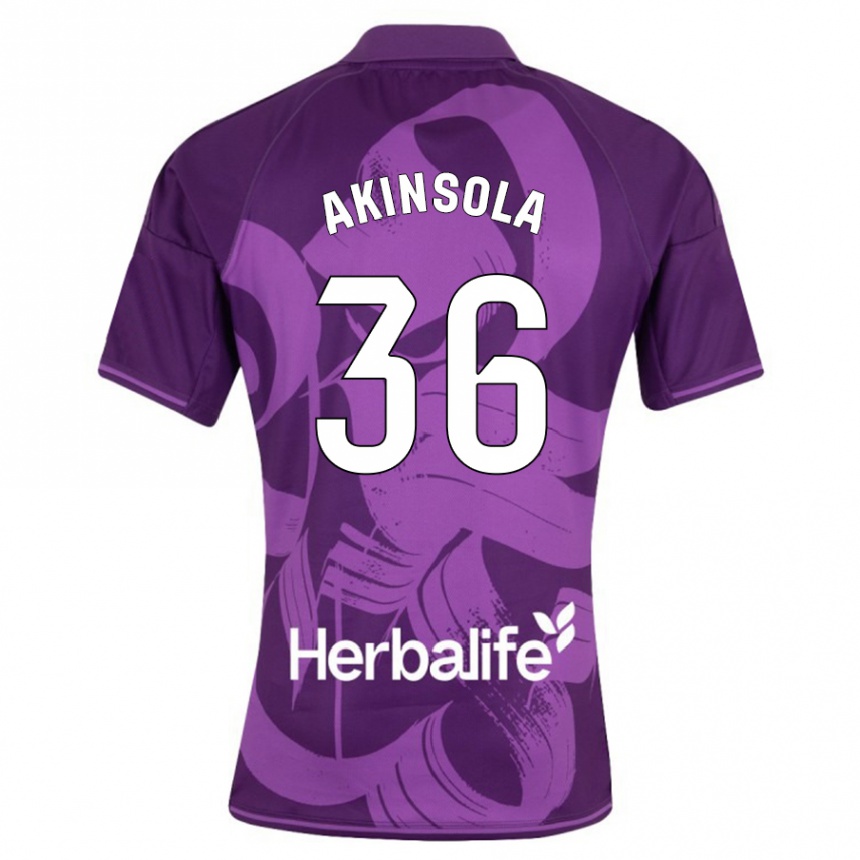Moteriškas Tunde Akinsola #36 Violetinė Išvykos Marškinėliai 2023/24 T-Shirt