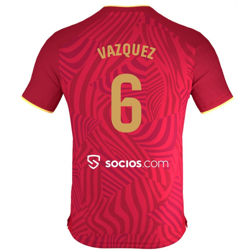 Moteriškas Manolo Vázquez #6 Raudona Išvykos Marškinėliai 2023/24 T-Shirt