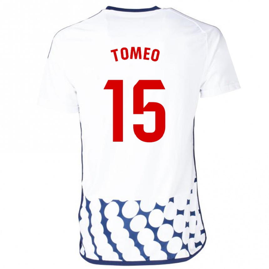 Moteriškas Pablo Tomeo #15 Baltas Išvykos Marškinėliai 2023/24 T-Shirt