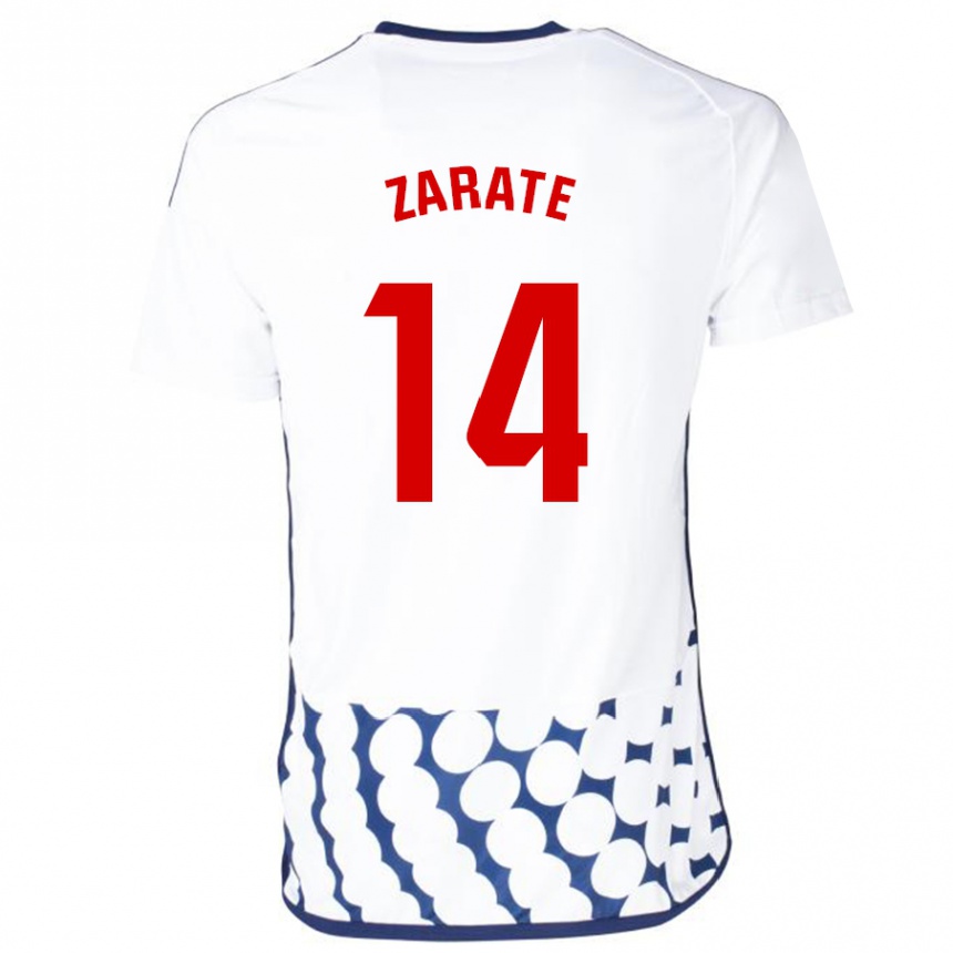 Moteriškas Hugo Zárate #14 Baltas Išvykos Marškinėliai 2023/24 T-Shirt