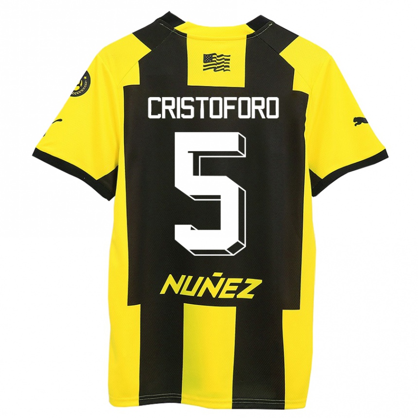 Vaikiškas Sebastián Cristóforo #5 Geltona Juoda Namų Marškinėliai 2023/24 T-Shirt