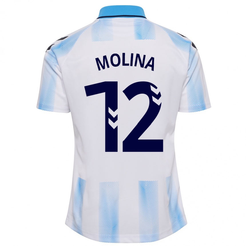 Vaikiškas Manu Molina #12 Balta Mėlyna Namų Marškinėliai 2023/24 T-Shirt