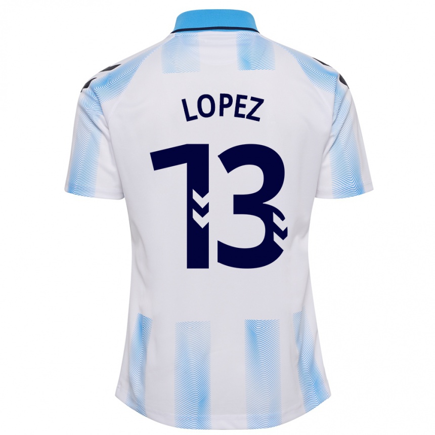 Vaikiškas Carlos López #13 Balta Mėlyna Namų Marškinėliai 2023/24 T-Shirt