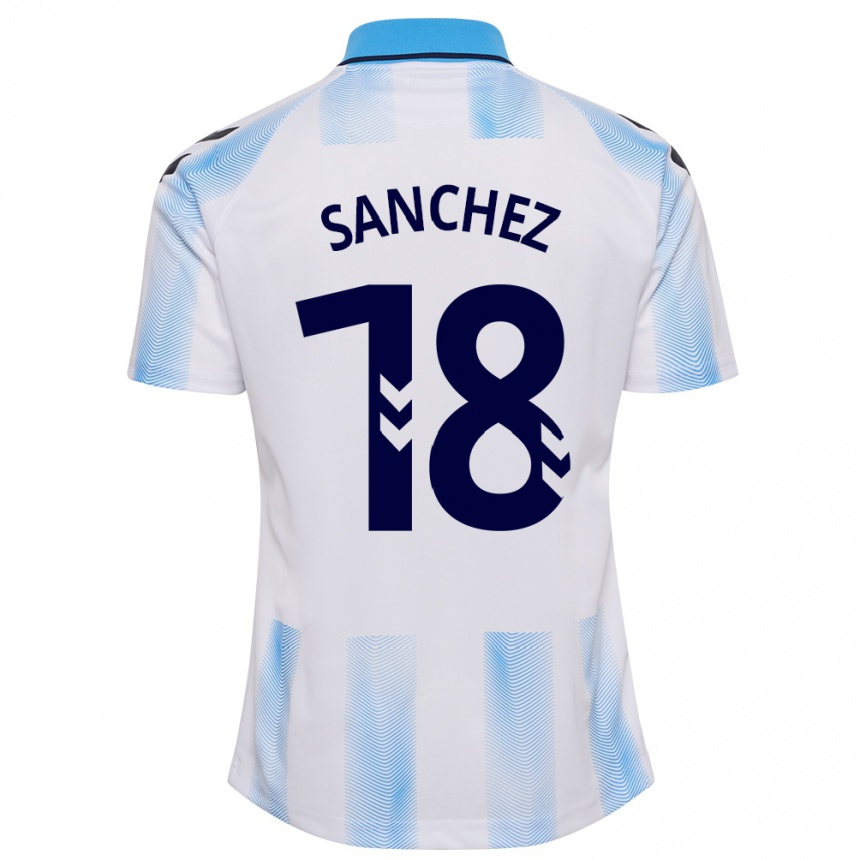Vaikiškas Dani Sánchez #18 Balta Mėlyna Namų Marškinėliai 2023/24 T-Shirt