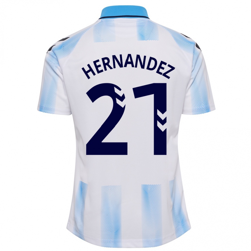 Vaikiškas Juan Hernández #21 Balta Mėlyna Namų Marškinėliai 2023/24 T-Shirt