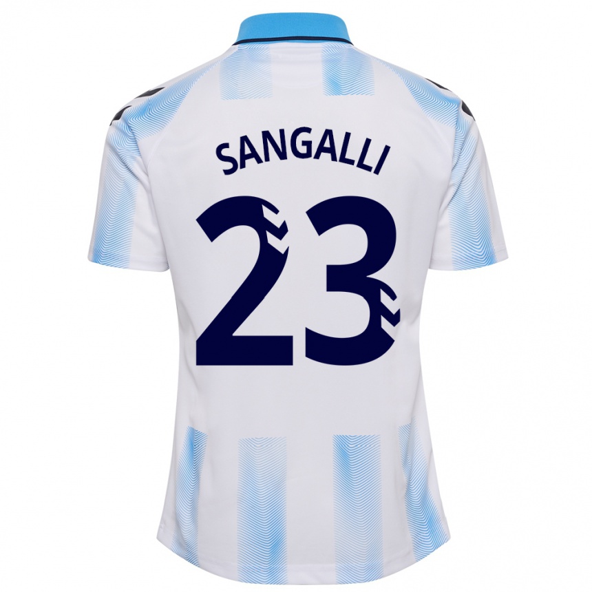 Vaikiškas Luca Sangalli #23 Balta Mėlyna Namų Marškinėliai 2023/24 T-Shirt