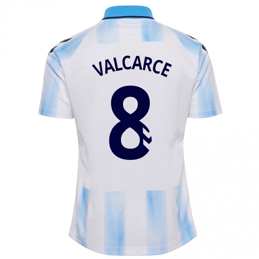 Vaikiškas Alejandro Valcarce #8 Balta Mėlyna Namų Marškinėliai 2023/24 T-Shirt