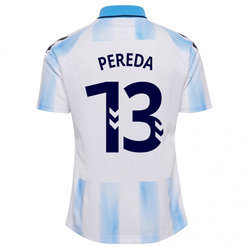 Vaikiškas Adrián Pereda #13 Balta Mėlyna Namų Marškinėliai 2023/24 T-Shirt