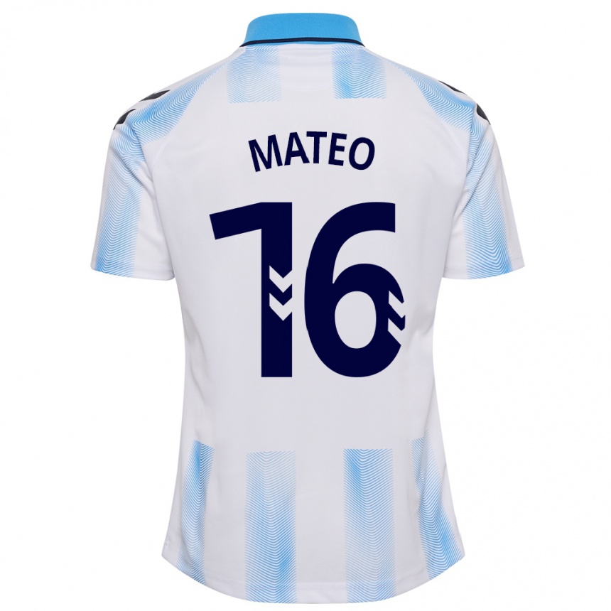 Vaikiškas Ángel Mateo #16 Balta Mėlyna Namų Marškinėliai 2023/24 T-Shirt