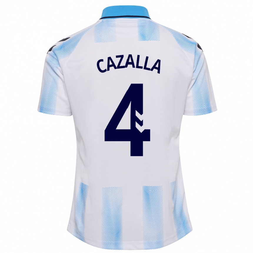 Vaikiškas Marta Cazalla #4 Balta Mėlyna Namų Marškinėliai 2023/24 T-Shirt