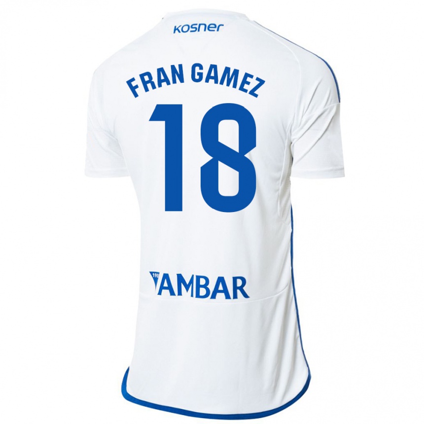 Vaikiškas Fran Gámez #18 Baltas Namų Marškinėliai 2023/24 T-Shirt