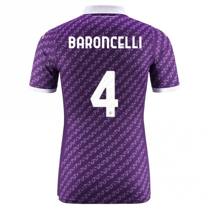 Vaikiškas Leonardo Baroncelli #4 Violetinė Namų Marškinėliai 2023/24 T-Shirt