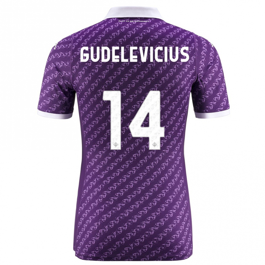 Vaikiškas Ernestas Gudelevicius #14 Violetinė Namų Marškinėliai 2023/24 T-Shirt