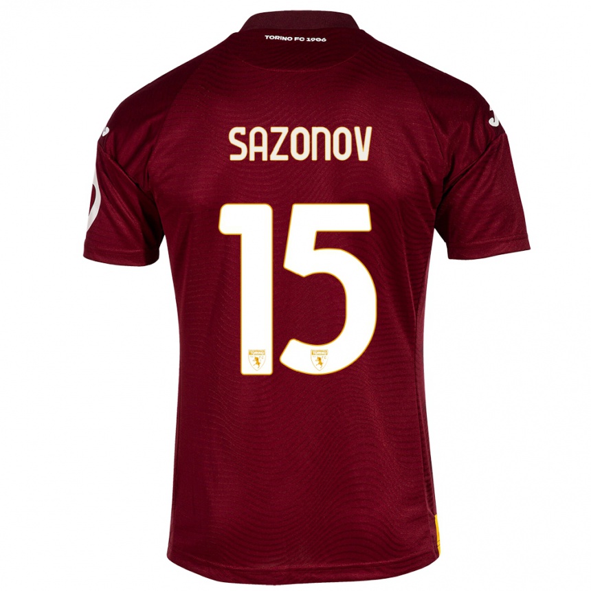 Vaikiškas Saba Sazonov #15 Tamsiai Raudona Namų Marškinėliai 2023/24 T-Shirt