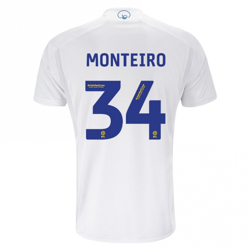 Vaikiškas Diogo Monteiro #34 Baltas Namų Marškinėliai 2023/24 T-Shirt