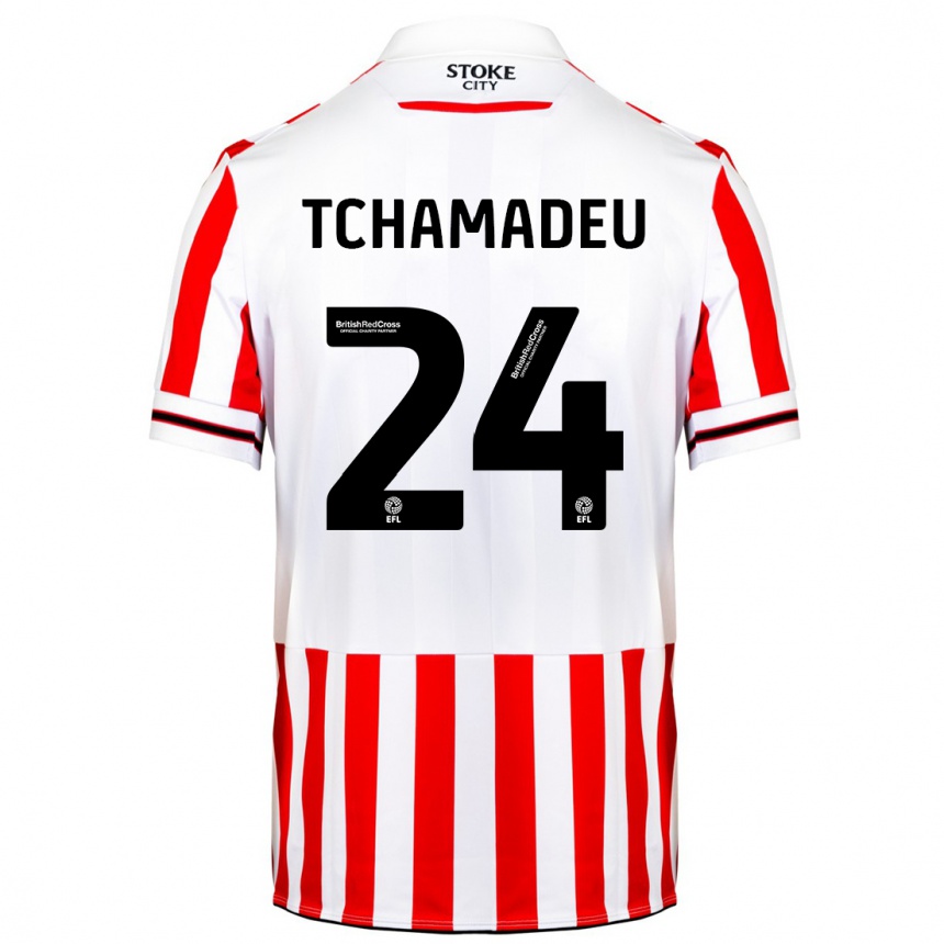 Vaikiškas Junior Tchamadeu #24 Raudona Balta Namų Marškinėliai 2023/24 T-Shirt