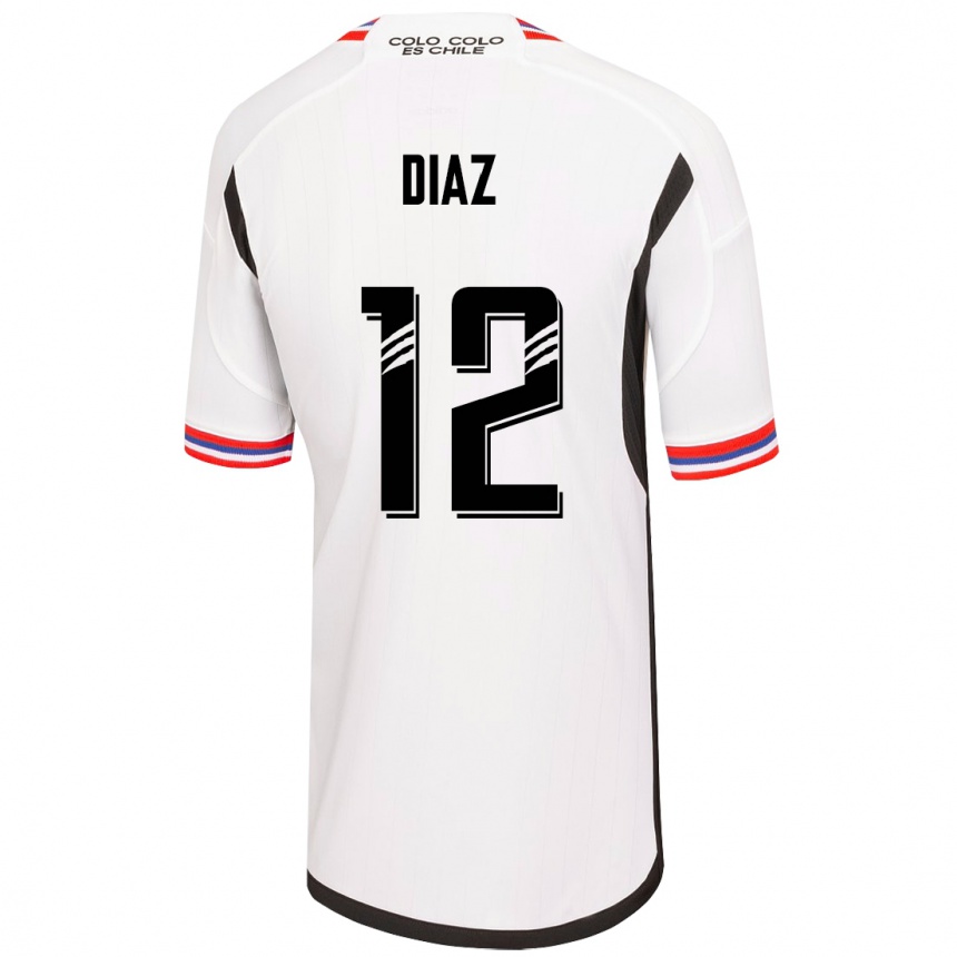 Vaikiškas Javiera Díaz #12 Baltas Namų Marškinėliai 2023/24 T-Shirt