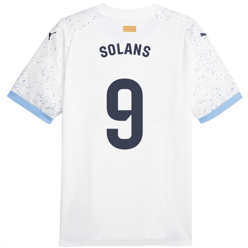 Vaikiškas Sergi Solans #9 Baltas Išvykos Marškinėliai 2023/24 T-Shirt