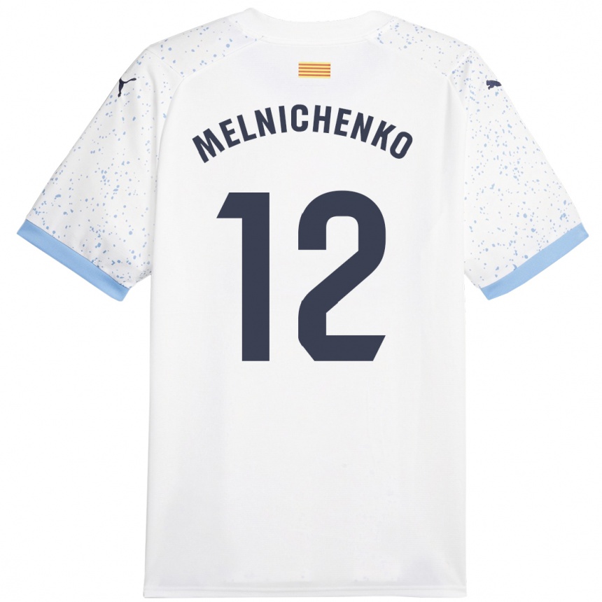 Vaikiškas Dmytro Melnichenko #12 Baltas Išvykos Marškinėliai 2023/24 T-Shirt