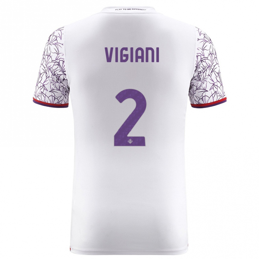 Vaikiškas Lorenzo Vigiani #2 Baltas Išvykos Marškinėliai 2023/24 T-Shirt