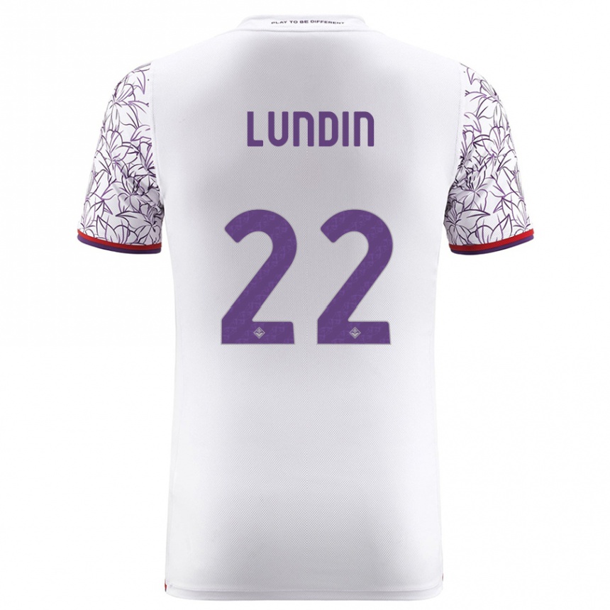 Vaikiškas Karin Lundin #22 Baltas Išvykos Marškinėliai 2023/24 T-Shirt