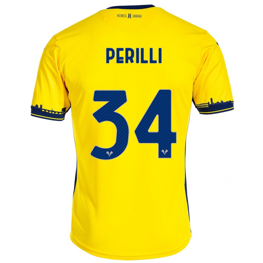 Vaikiškas Simone Perilli #34 Geltona Išvykos Marškinėliai 2023/24 T-Shirt