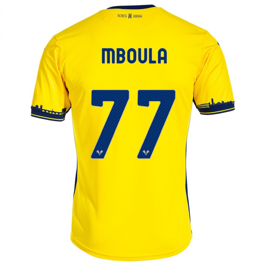 Vaikiškas Jordi Mboula #77 Geltona Išvykos Marškinėliai 2023/24 T-Shirt