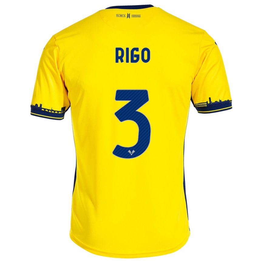 Vaikiškas Mattia Rigo #3 Geltona Išvykos Marškinėliai 2023/24 T-Shirt