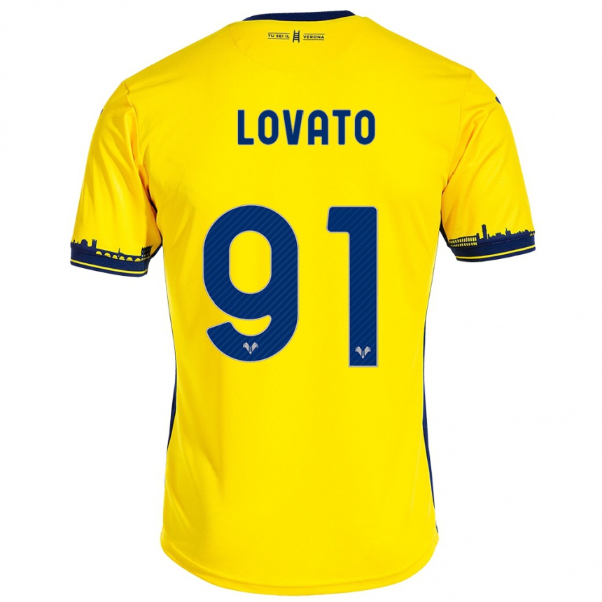 Vaikiškas Enrico Lovato #91 Geltona Išvykos Marškinėliai 2023/24 T-Shirt