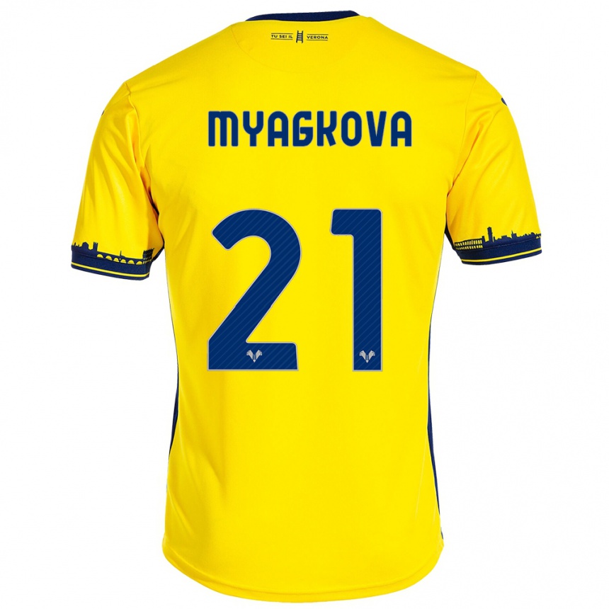 Vaikiškas Alina Myagkova #21 Geltona Išvykos Marškinėliai 2023/24 T-Shirt