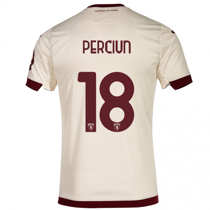 Vaikiškas Sergiu Perciun #18 Šampanas Išvykos Marškinėliai 2023/24 T-Shirt