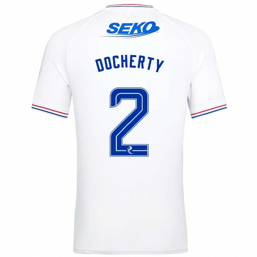 Vaikiškas Nicola Docherty #2 Baltas Išvykos Marškinėliai 2023/24 T-Shirt