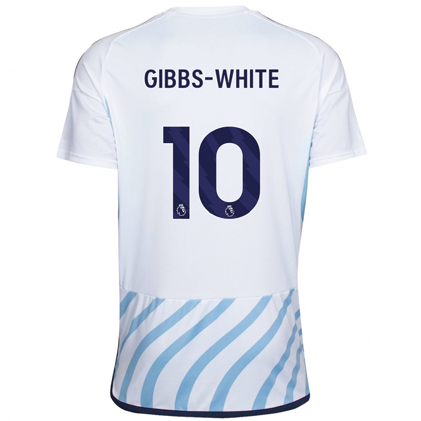 Vaikiškas Morgan Gibbs-White #10 Balta Mėlyna Išvykos Marškinėliai 2023/24 T-Shirt