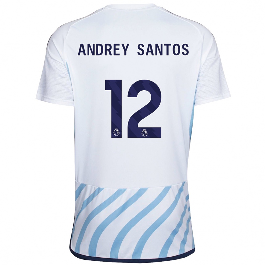 Vaikiškas Andrey Santos #12 Balta Mėlyna Išvykos Marškinėliai 2023/24 T-Shirt