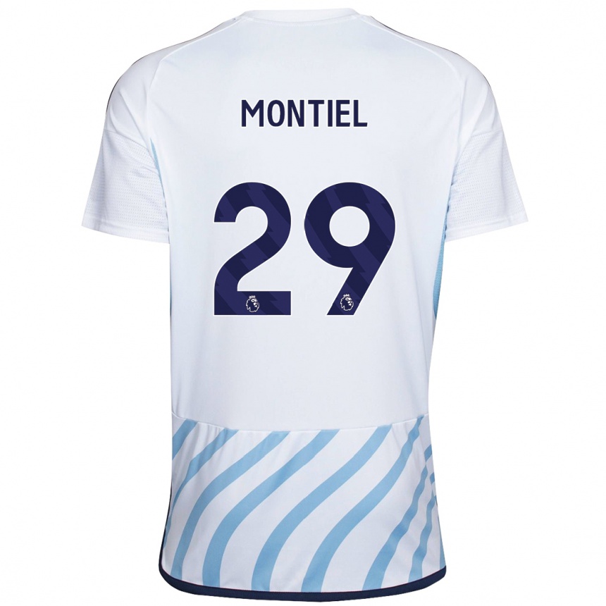 Vaikiškas Gonzalo Montiel #29 Balta Mėlyna Išvykos Marškinėliai 2023/24 T-Shirt