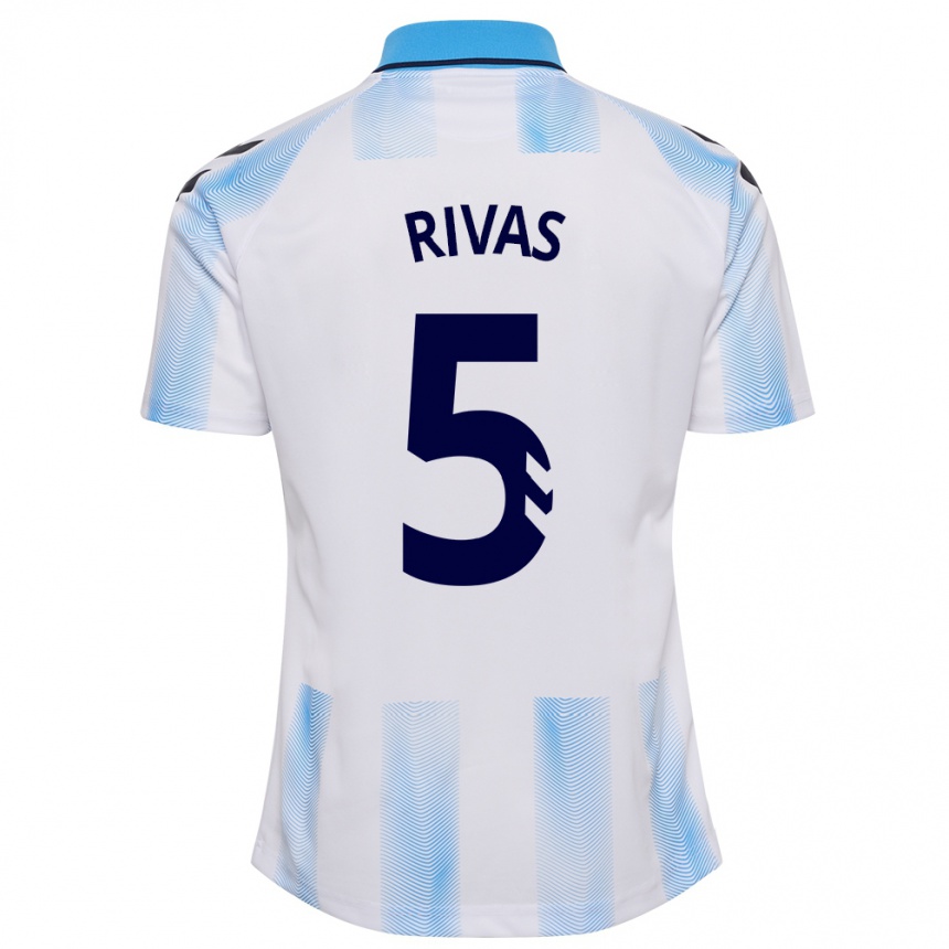 Vyrai Juande Rivas #5 Balta Mėlyna Namų Marškinėliai 2023/24 T-Shirt